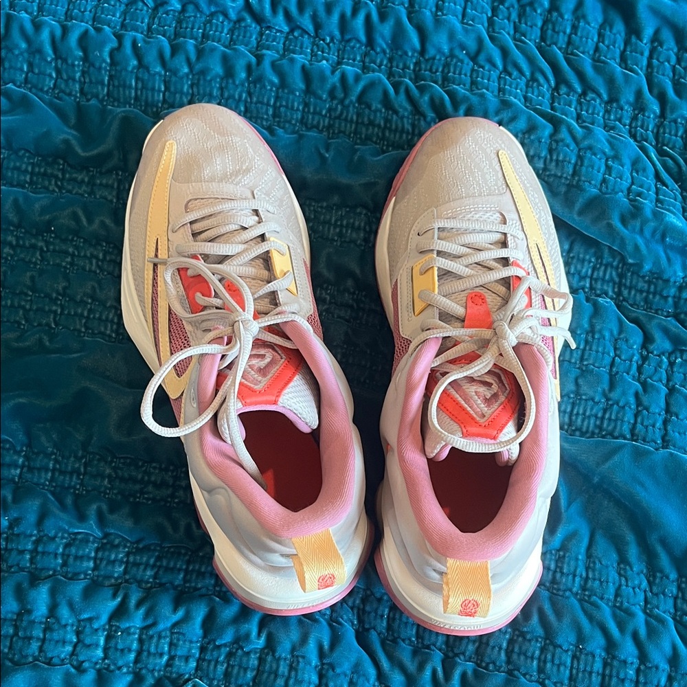 Nike Women's Basketball Shoes Giannis in Pink, Yellow, and White